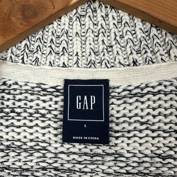 Gap Open Front Knit Cardigan Sweater Notch Neck Collar Pockets Large White Black - Picture 3 of 10